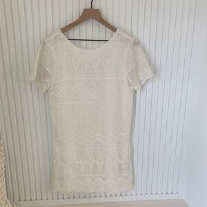 White Lace Short Sleeve Shift Dress